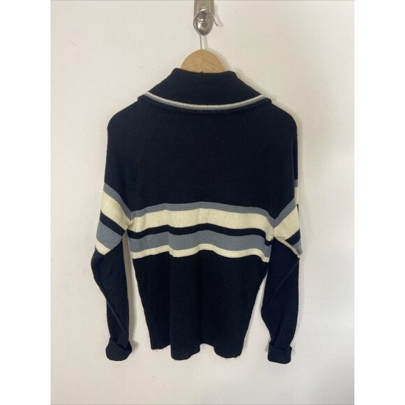 Vintage All Canada Curling Men M Wool Blend Knit Sweater Pullover Black Hipster - Picture 2 of 6